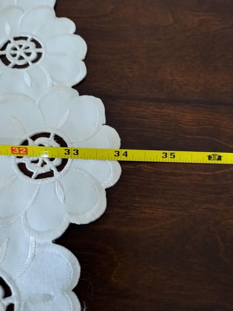 Vintage Elegant Intricate Cutwork Floral Small Beige Polyester 34in Table Runner gallery