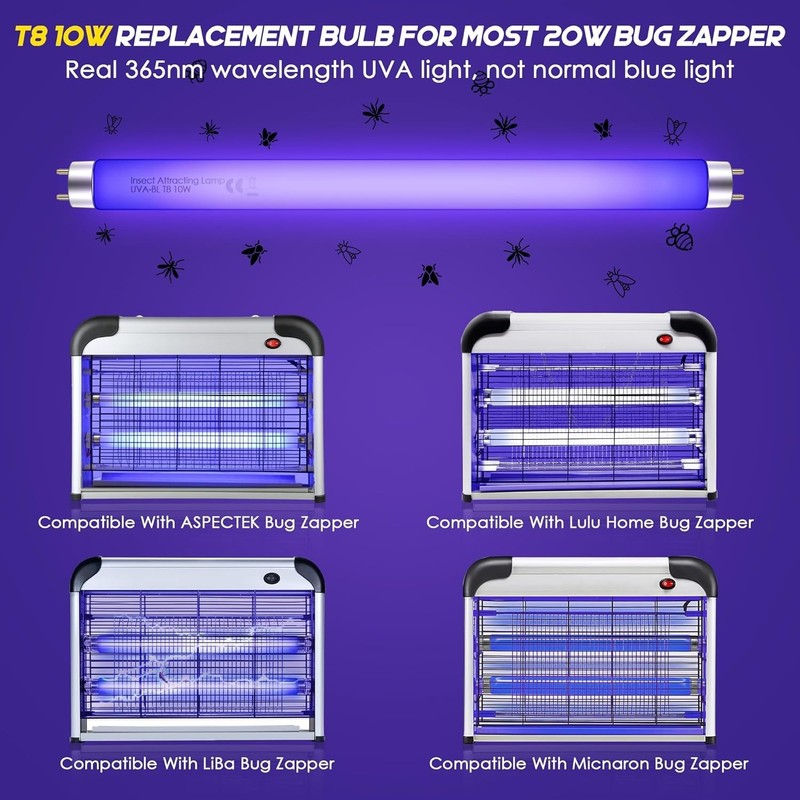 Qualirey 10 Pack Bug Zapper Replacement Light Bulbs 10W for 20W Indoor Bug Zappe gallery