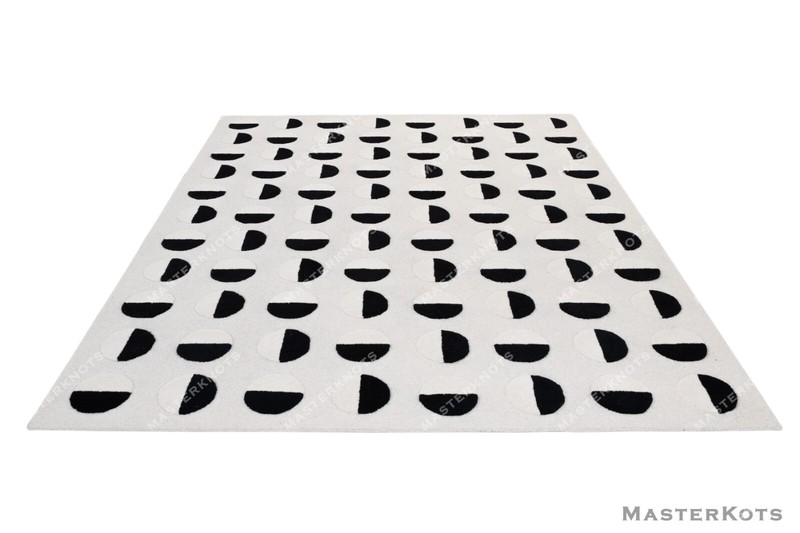 Lunar Eclipse Black & White Hand Tufted 100% Wool Soft Area Rug Carpet. gallery