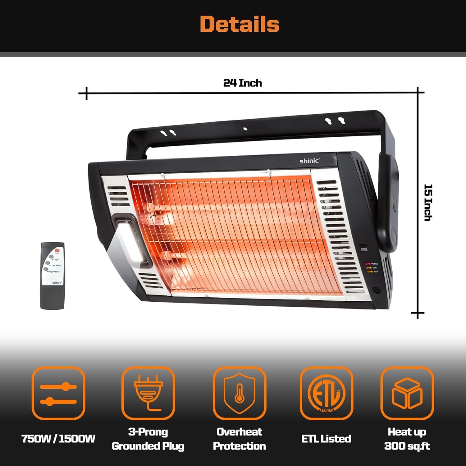 Electric Garage Heaters W/ Remote Control 1500W/750W Ceiling Mounted Radiant gallery
