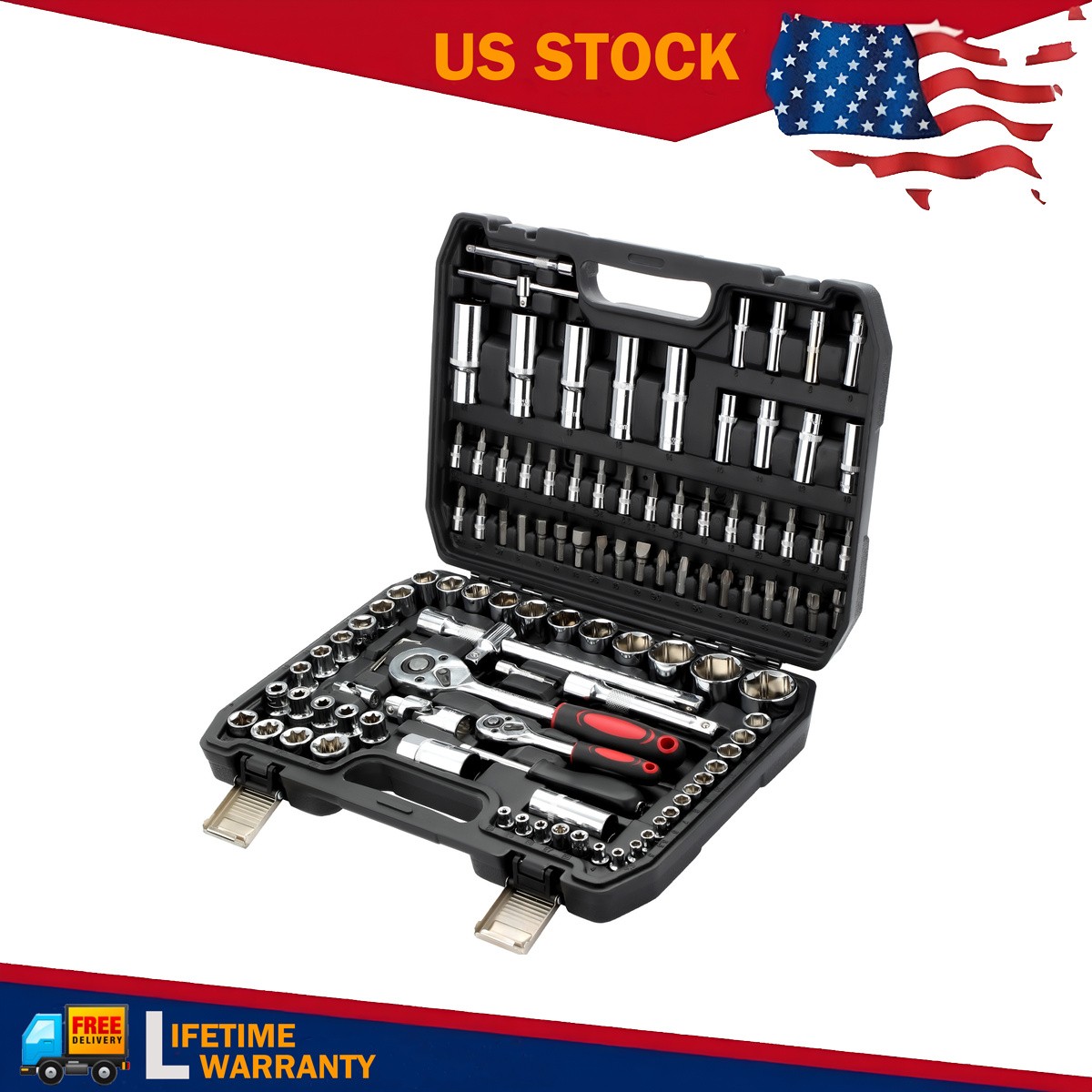 108Pcs Mechanics Tool Set Kit 6-Point Socket Ratchet Wrench Set Repair Tool 108X gallery