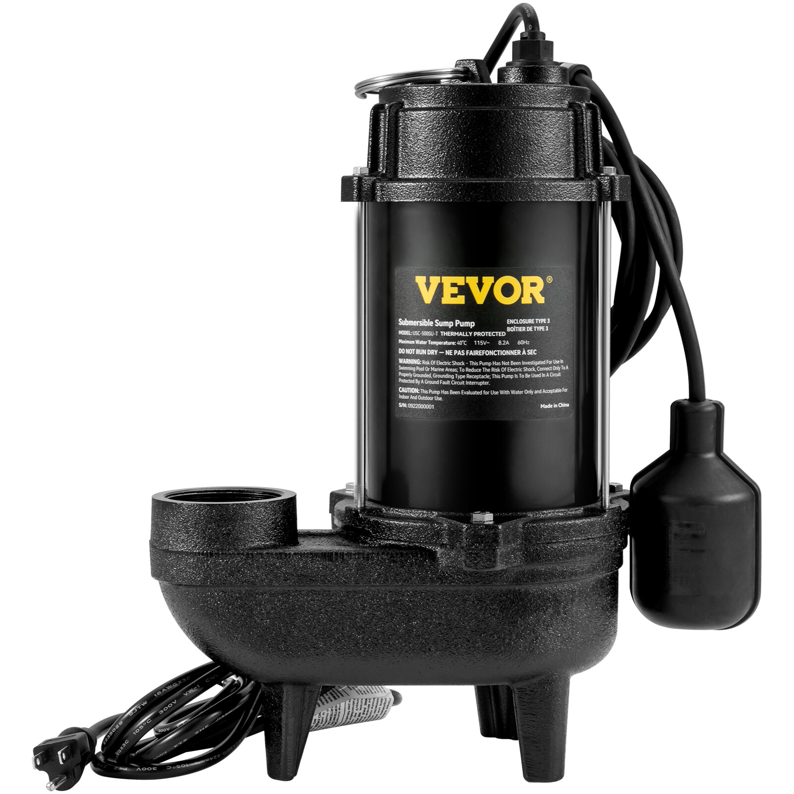 VEVOR Submersible Sewage Pump Water Pump 3/4 HP 5880GPH Cast Iron with Float gallery