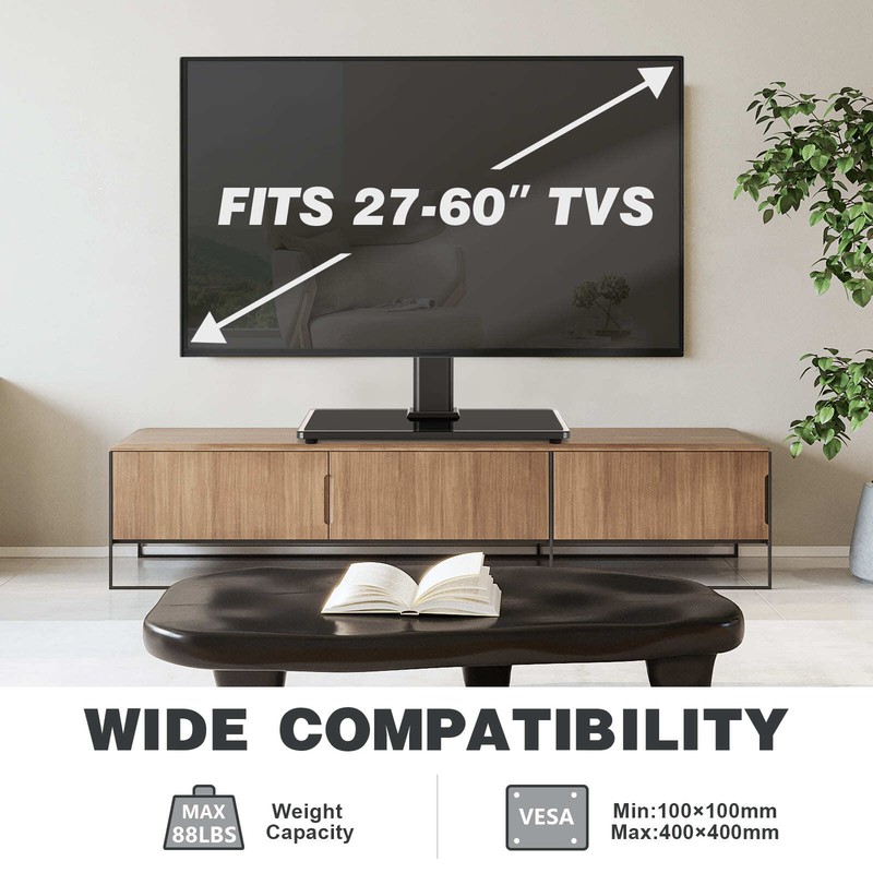 Modern Tabletop TV Stand Base with Mount for 27-60 inch Flat Screen TVs, Black gallery