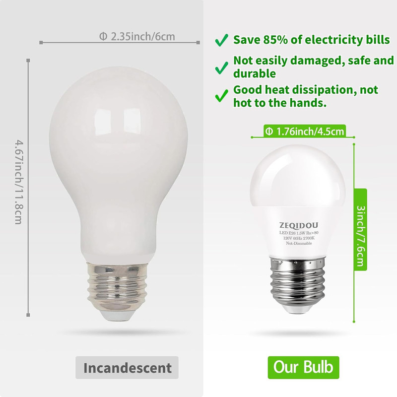 Low Watt LED Light Bulbs 1.5W Equivalent 10W 15W 20W Warm White 1.5w Pack-4 gallery