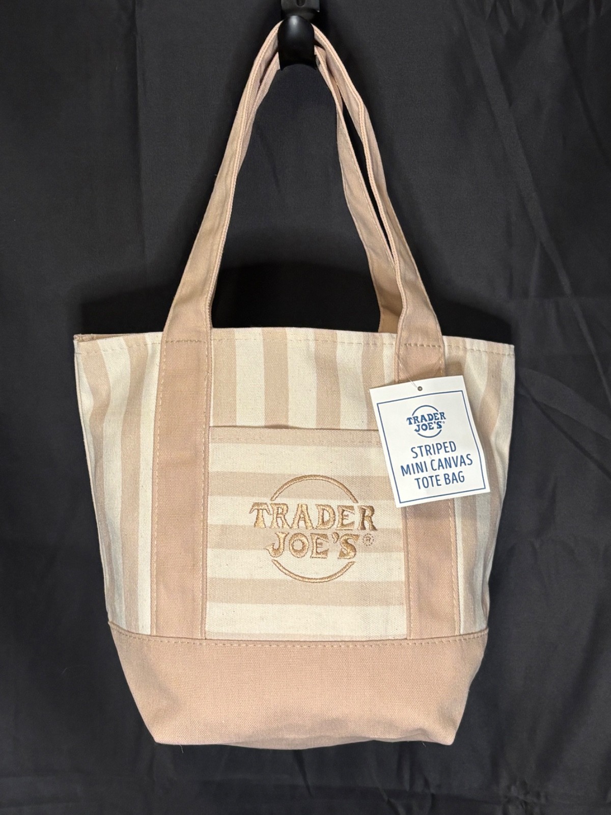 Limited Edition 2026 Trader Joe’s Desert Sand Striped Mini Canvas Tote Bag gallery