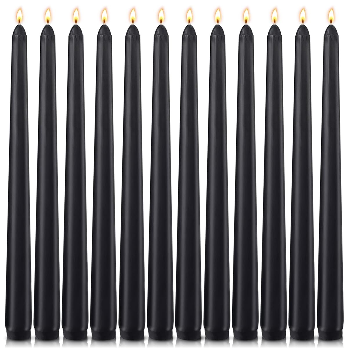 12pk Black Taper Candles 10 Inch Unscented Dripless Long Burn 78 Hour Ambiance gallery