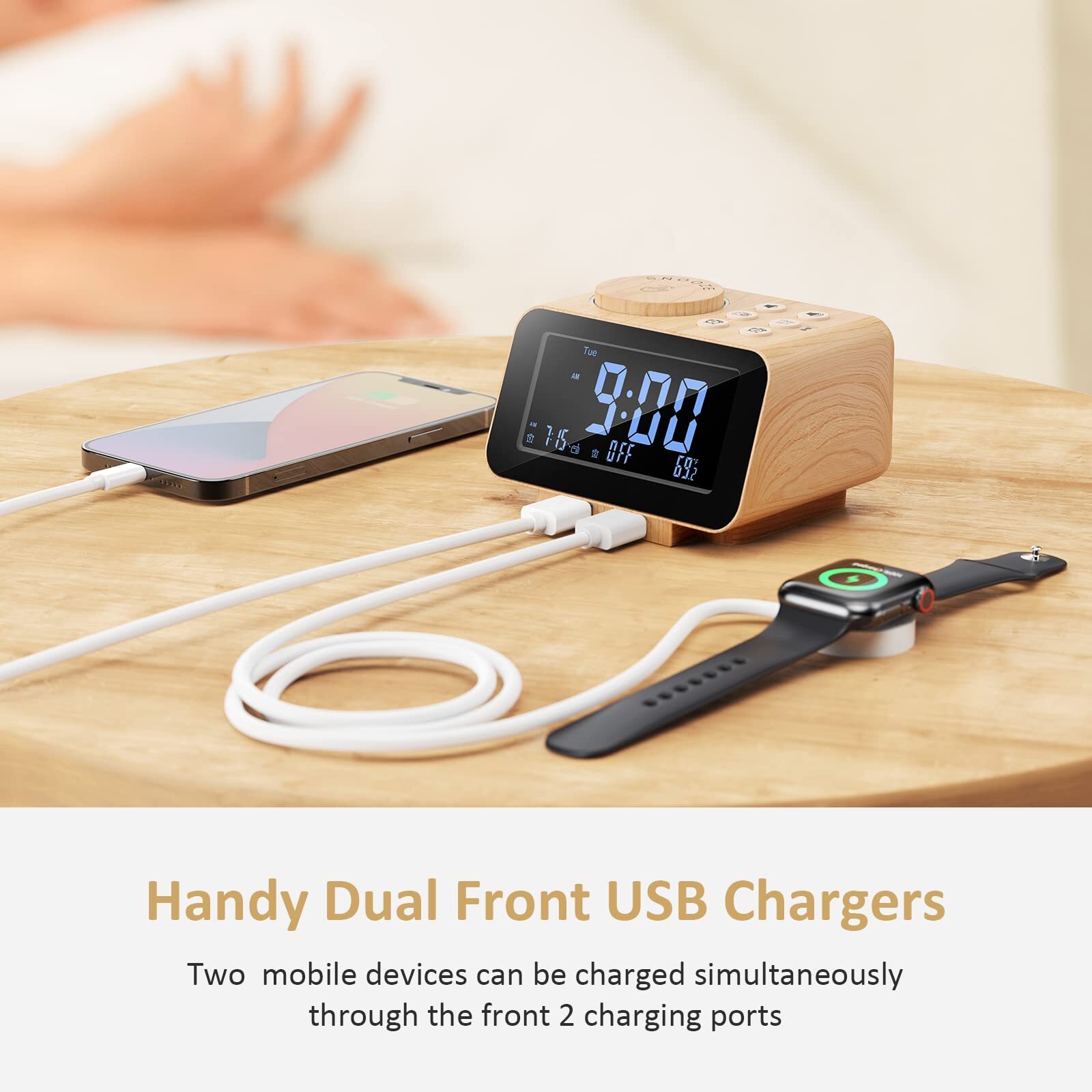Digital Alarm Clock Radio - 0-100% Dimmer, Dual Alarm with Weekday/Weekend Mode gallery