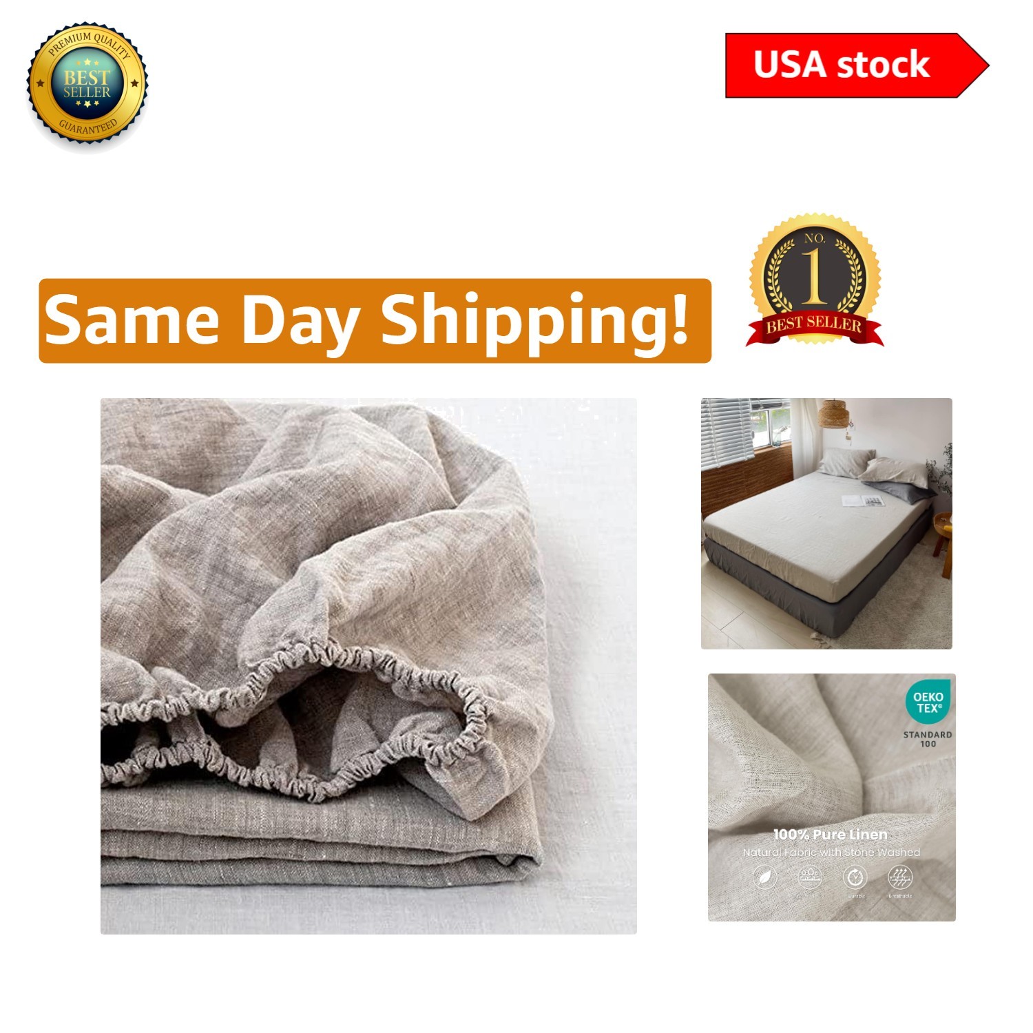 Soft and Durable 100% Linen Fitted Sheet in Twin Size - Perfect for Every Season gallery