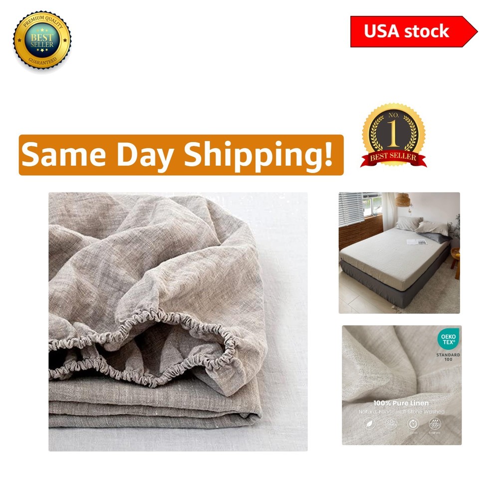 Soft and Durable 100% Linen Fitted Sheet in Twin Size - Perfect for Every Season