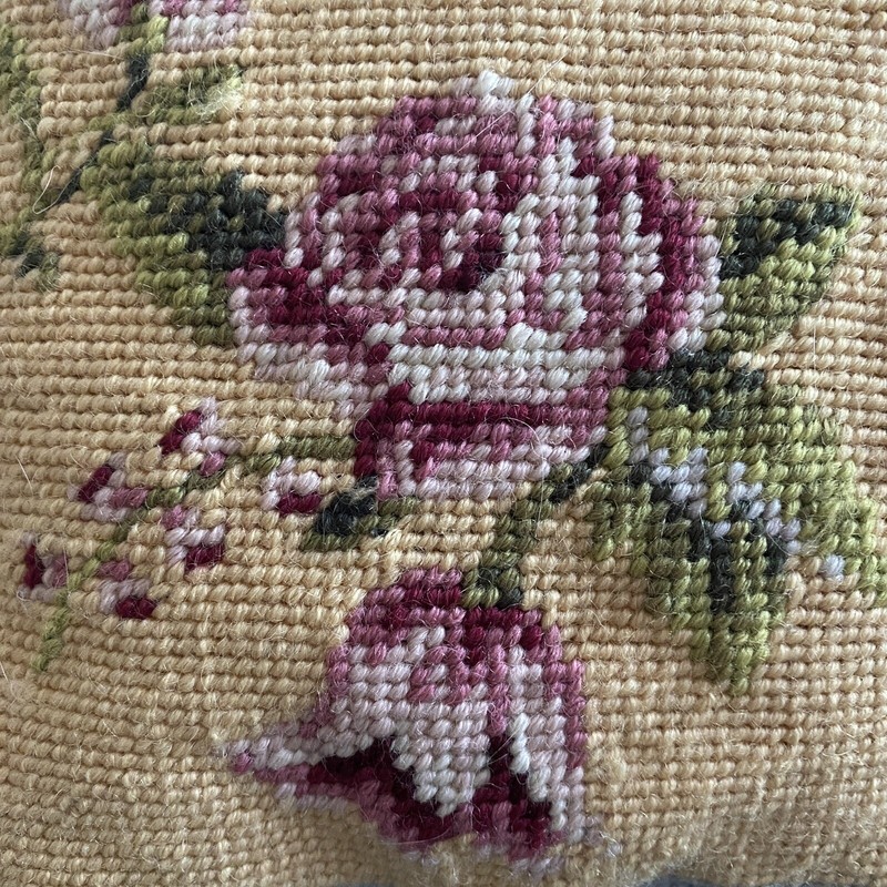 Vintage Needlepoint Petit Point Roses Floral Pillow 12 x 12 Shabby Chic Cottage gallery