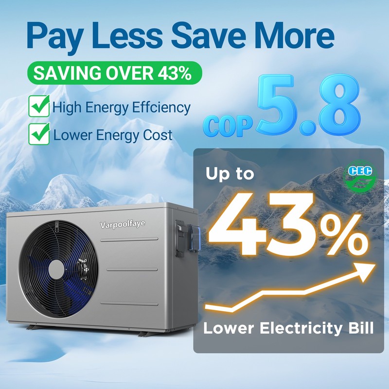 Varpoolfaye 120V Heat Pump Pool Heater Electric for Above Ground Pool 30,000BTU gallery