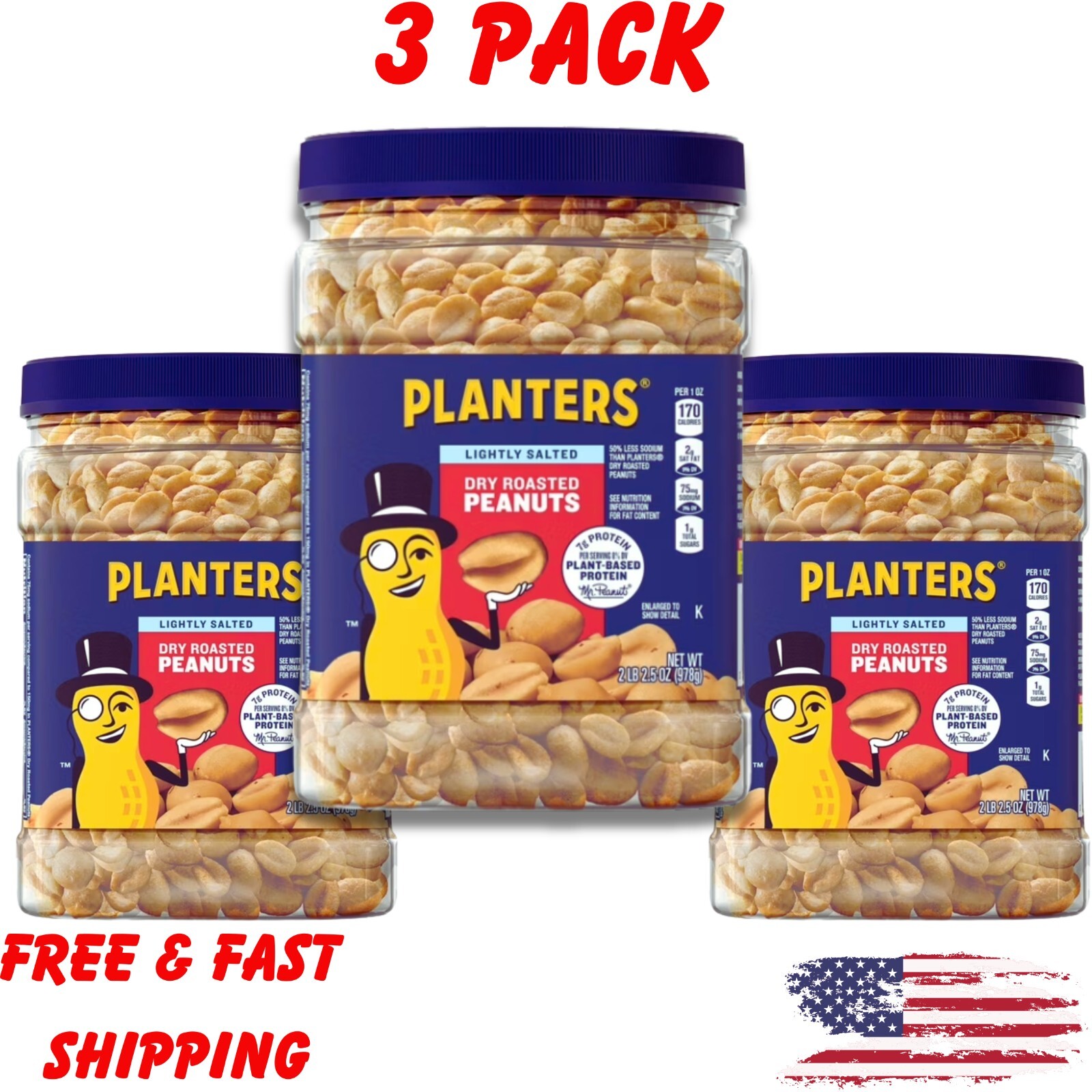 Planters Lightly Salted Dry Roasted Peanuts ~ Heart Healthy 2.16 lb (3 Pack) gallery