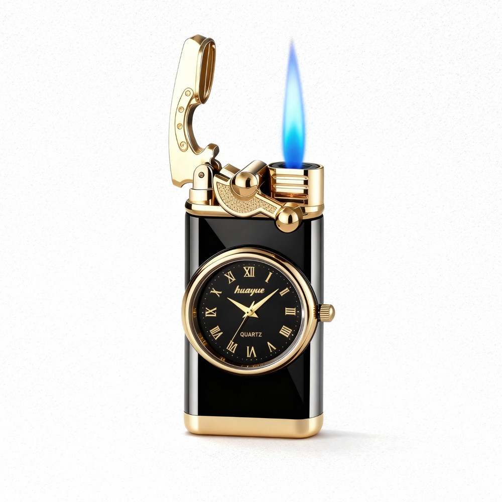 Vintage Clock Style Refillable Butane Lighter Windproof Adjustable Flame