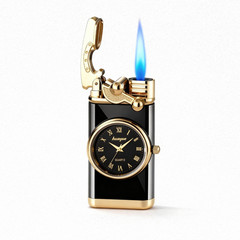 Vintage Clock Style Refillable Butane Lighter Windproof Adjustable Flame