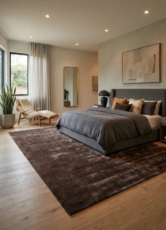 Dark Brown Viscose Silk Rug, Solid Chocolate Area Rug, Handmade Soft Bedroom gallery