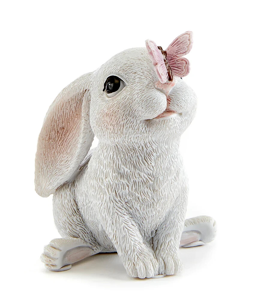 Small 3.75" Resin Bunny Rabbit w/Butterfly Figurine Farmhouse Easter Spring Boho gallery