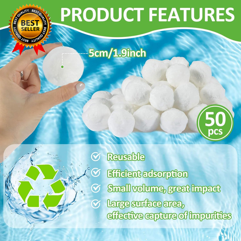 50PCS Pool Filter Balls for Sand-Filter Dry Filter Sand Balls,Reusable Swimming gallery