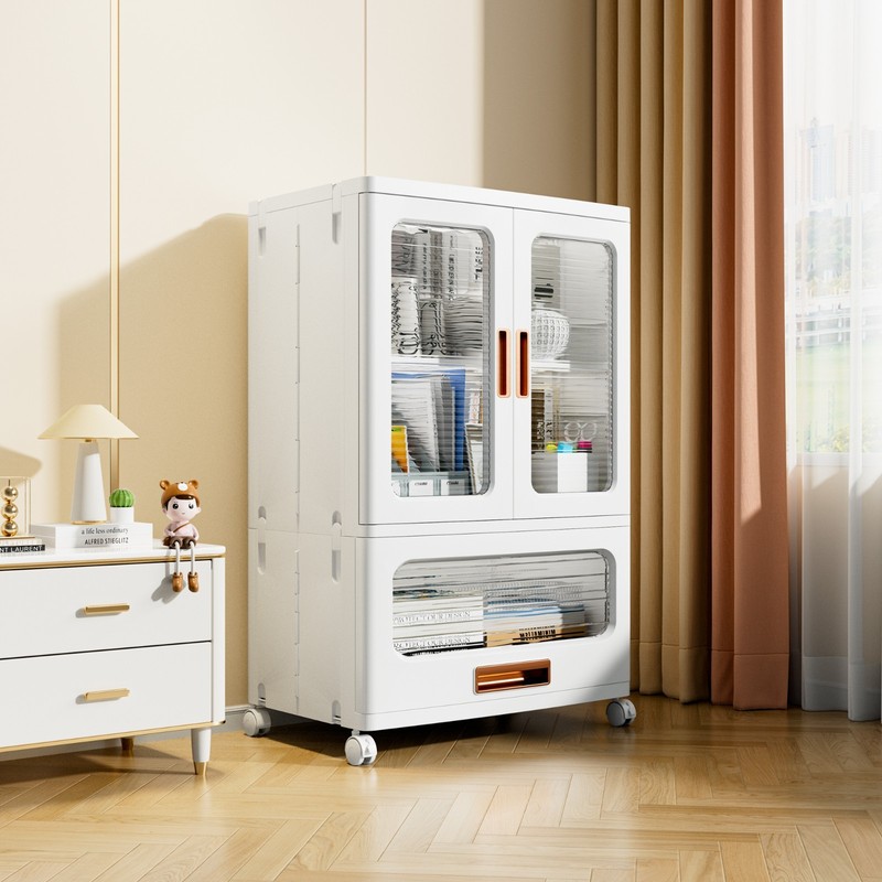 Rolling Plastic Storage Cabinet with Doors Drawer and Adjustable Shelves Bedroom gallery