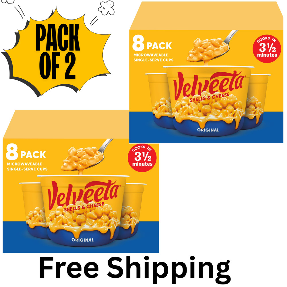 (2 PACK) Velveeta Shells and Cheese Mac and Cheese,8 Cups,for Easy Snacks 2.39oz