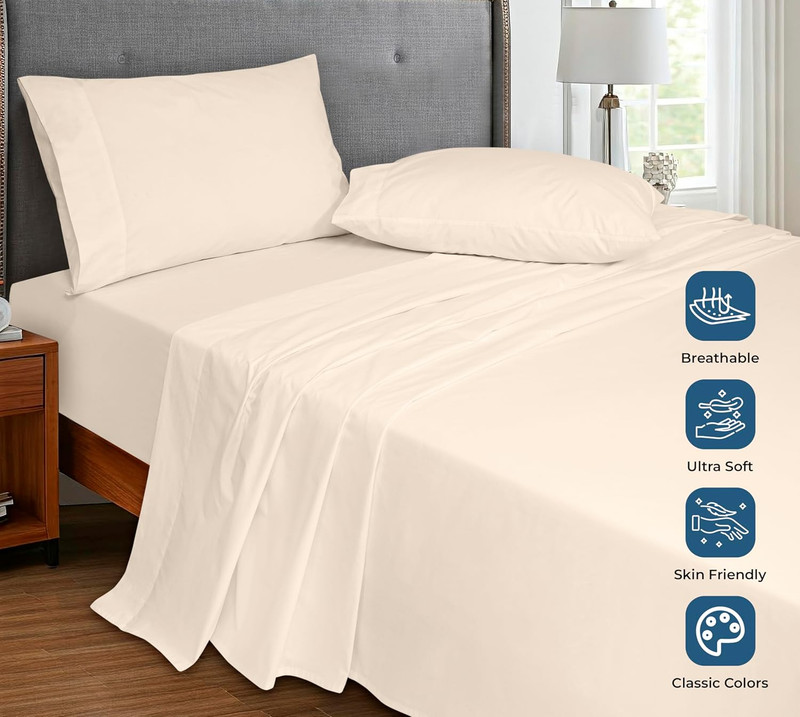 100% Organic Cotton Fitted Sheet - Percale Weave - Super Soft Deep Pocket Bottom gallery