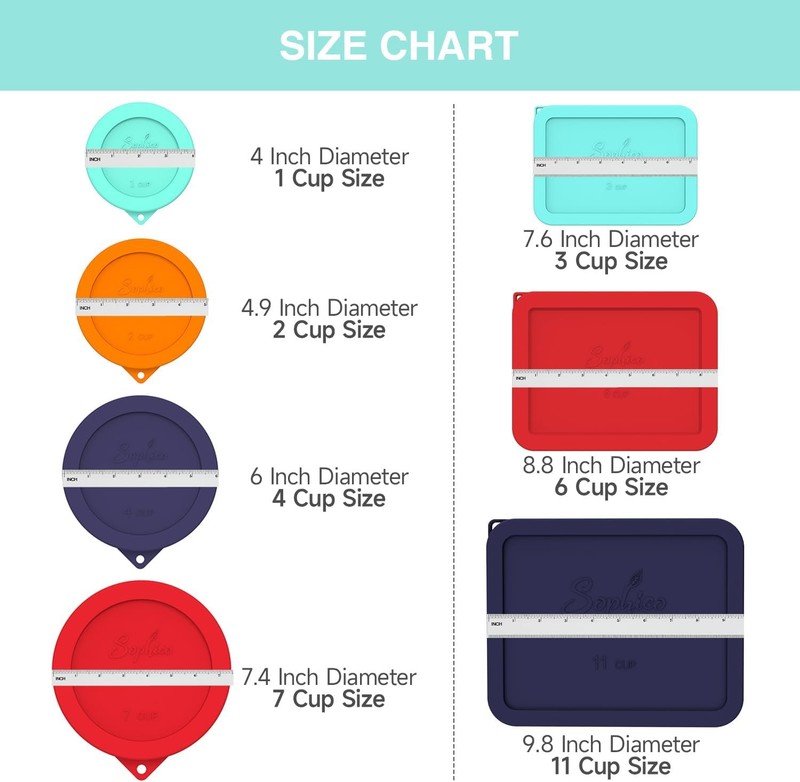 6 Cup Rectangle Silicone Storage Cover Lids Replacement for Pyrex 7211-PC Glass gallery