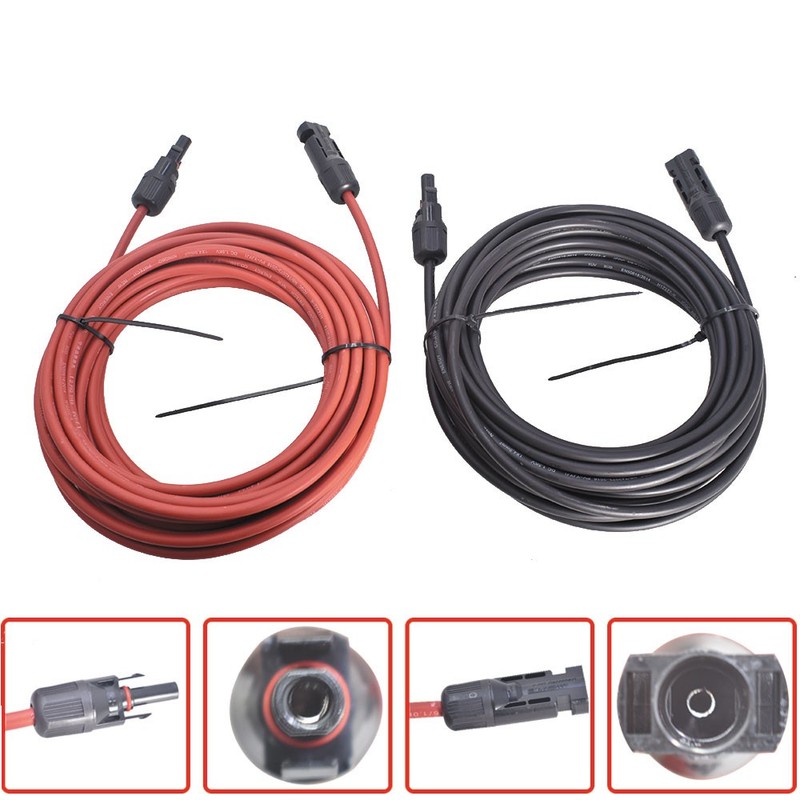 20ft Black+Red Solar Panel Extension Cable Wire Connector 1 Pair 4mm²/12AWG New gallery