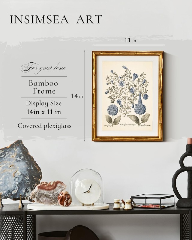 Gold Framed Canvas Wall Art, Blue Hydrangea Botanical Prints, Antique Flowers... gallery