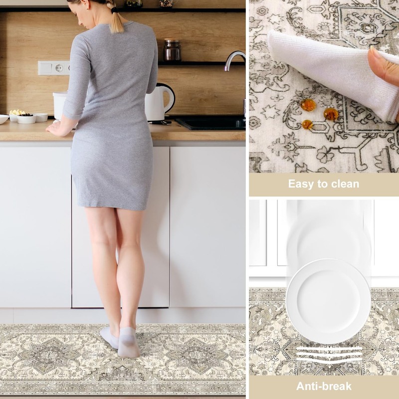 Yamaziot Boho Washable Kitchen Rugs 20"x32"+20"x47"+20"x59", Beige Brown/Grey gallery
