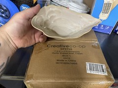 Creative Co-op DF9755 Stoneware Oyster Serving Bowl, Cream 7-3/4in x 2in