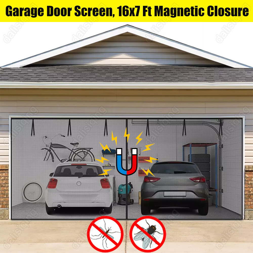 Garage Door Screen Magnetic Single Heavy Duty Mosquito Insects Mesh Net 16x7FT gallery