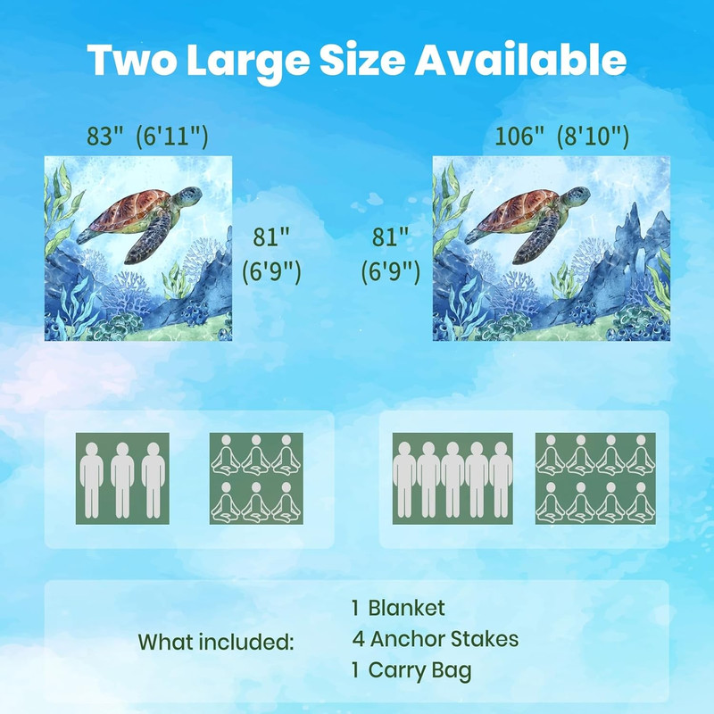 Oversized Sandproof Beach Blanket (83"x81"), Extra Large Beach Sheet for Up to 6 gallery