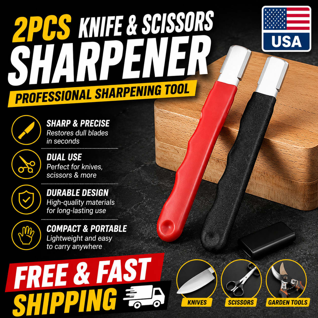 2Pcs Knife & Scissors Sharpener, Professional Kitchen & Garden Tool Sharpen gallery