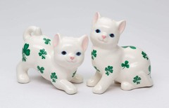 Ceramic Cats with Shamrock Design Salt and Pepper Shakers, Home Décor, Gift for