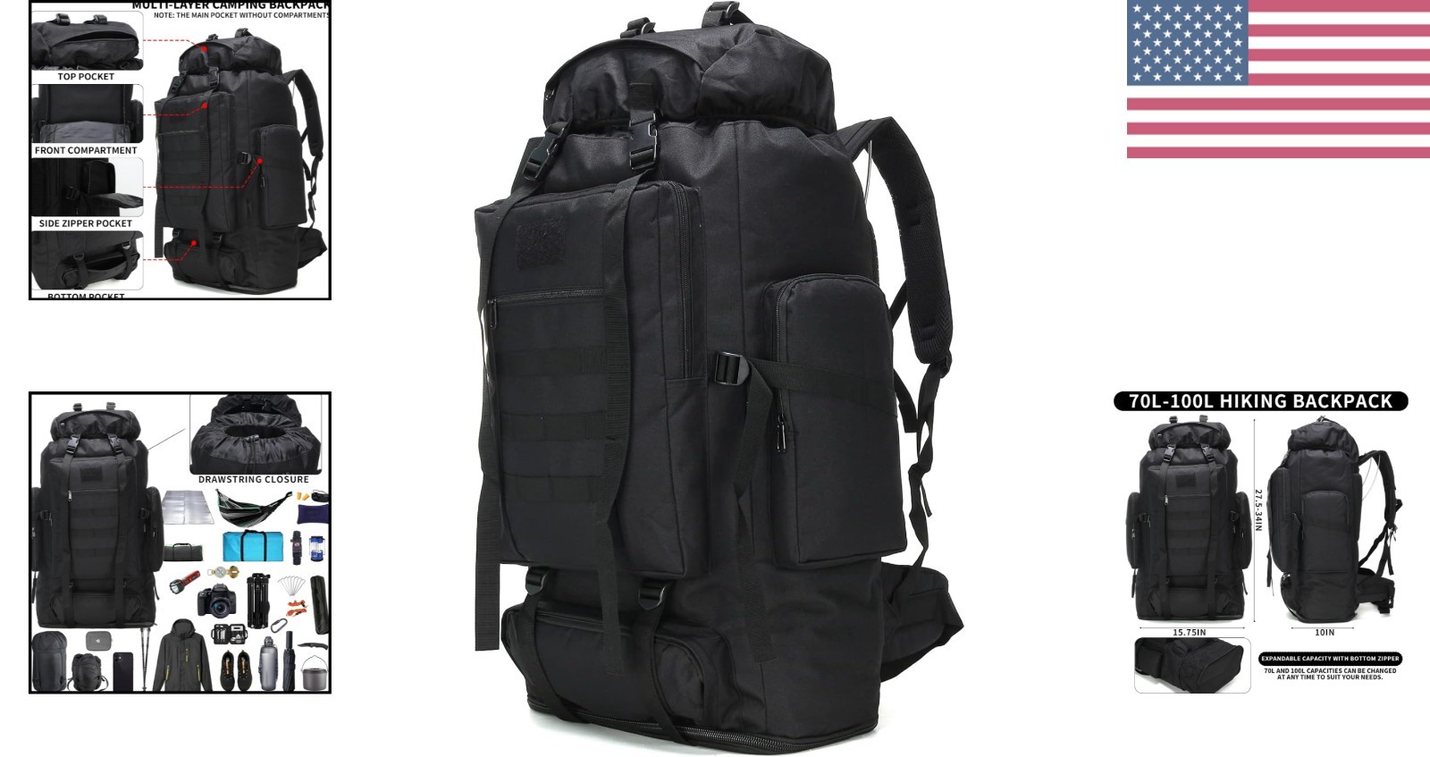 Ultimate 100L Hiking Backpack - Comfortable, Lightweight with Molle Attachments 2
