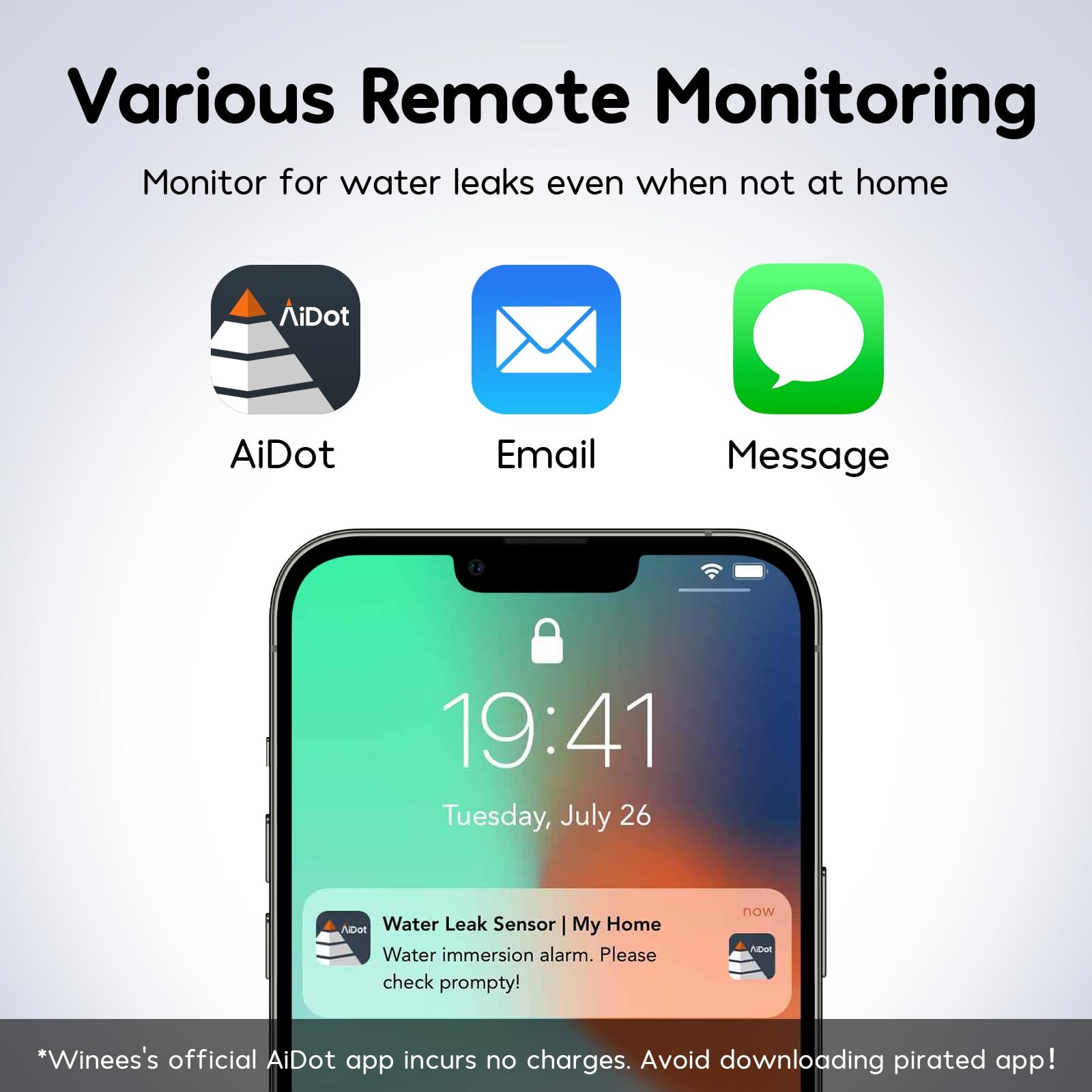 Water Detector WiFi 3 Pack Leak Alert Alarm 100dB Winees S1 Pro Adjustable 100M gallery