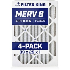 Filter King 39x25x1 Air Filter 4-PACK MERV 8 Actual Size 39 x 25 x .75″