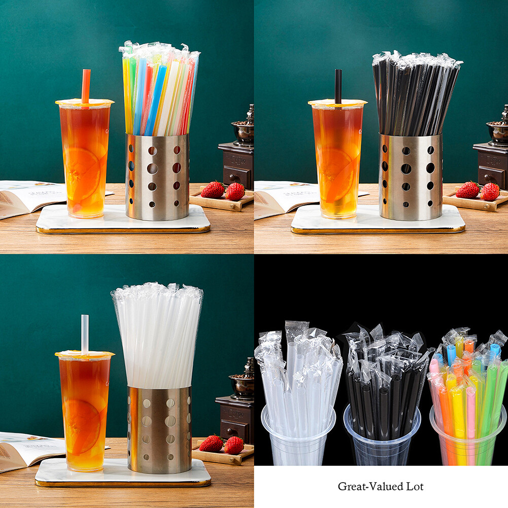 US 100-200 Pcs Jumbo Smoothie Straws Boba Bubble Tea Straws Individually Wrapped gallery
