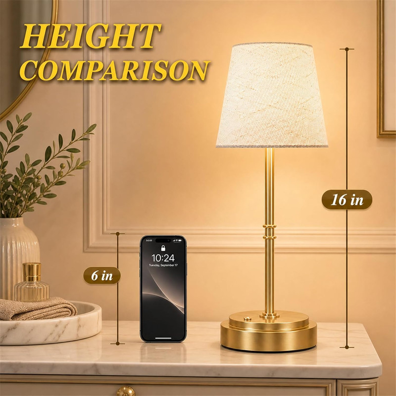 Rechargeable Cordless Table Lamp Gold - 1 Pack Brass 7500mAh Battery Operated La gallery