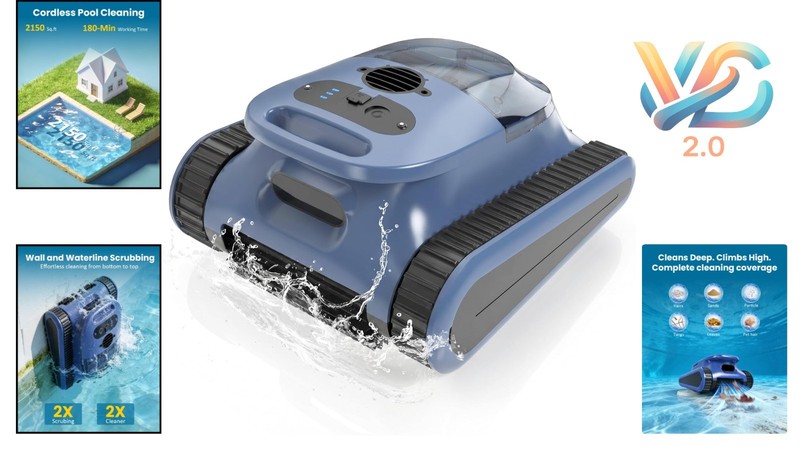 Cordless Robotic Pool Cleaner with Sonar Navigation 180 Min Battery Gray gallery