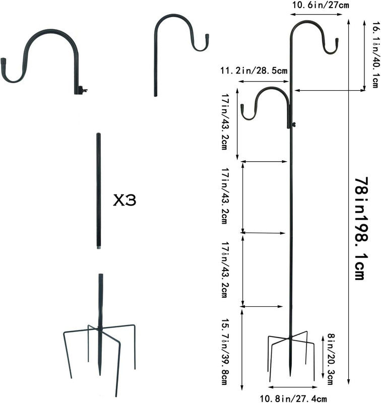 MIPON 78 Inch Double Shepherds Hooks for Outdoor Bird Feeder,Hanging Plants,Sola gallery