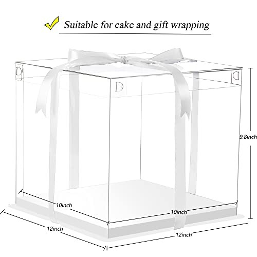 6Pcs Tall Cake Boxes Clear cake Box with Ribbon, white-12x12x10inch-6Pcs gallery