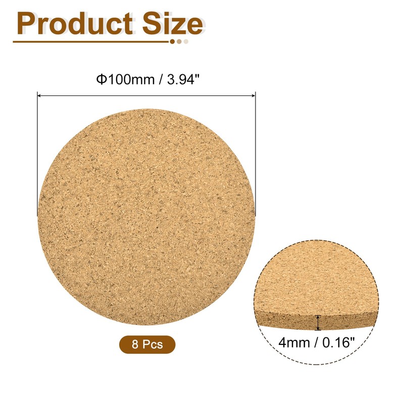 8Pcs Cork Coasters for Drinks, Round 100mm/3.94inch (Thickness 4mm) gallery