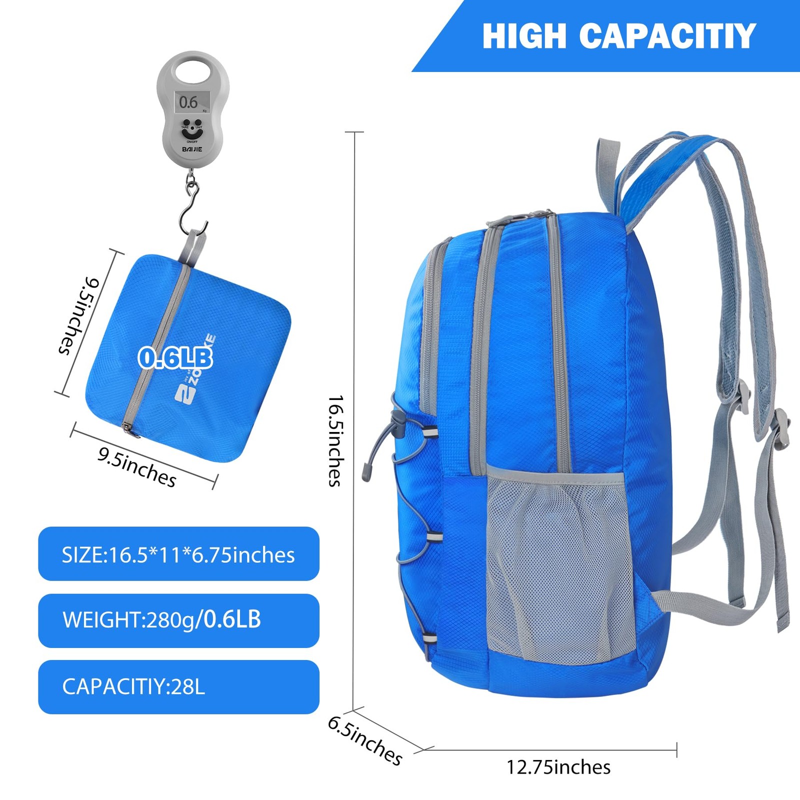 28L Lightweight Packable Backpack Foldable Water Resistant Collapsible Bag 2