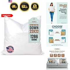 Synthetic Down Pillow Insert – 22×22 Down Alternative, Ultra Soft Large Squar…