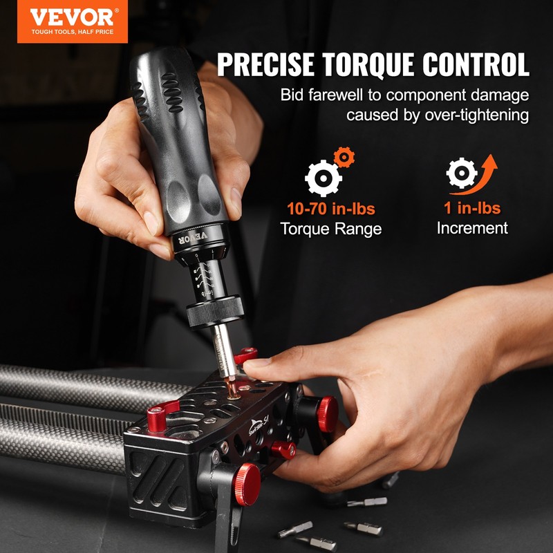 VEVOR Adjustable Torque Screwdriver 1/4" Range 10-70 in/lb w/ 1 in-lb Increment gallery
