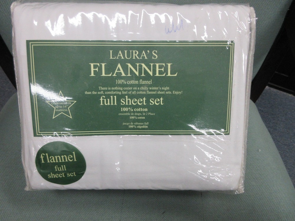 LAURAS 100% Cotton Solid Flannel Sheet Set Cozy, Deep Pocket Sheets FULL WHITE