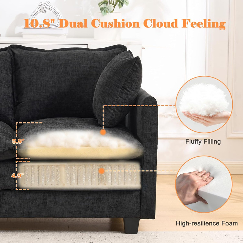 Loveseat Sofa Cloud Sofa Couch 50'', Modern Loveseats 2 Seat Couch 27" Deep Seat gallery