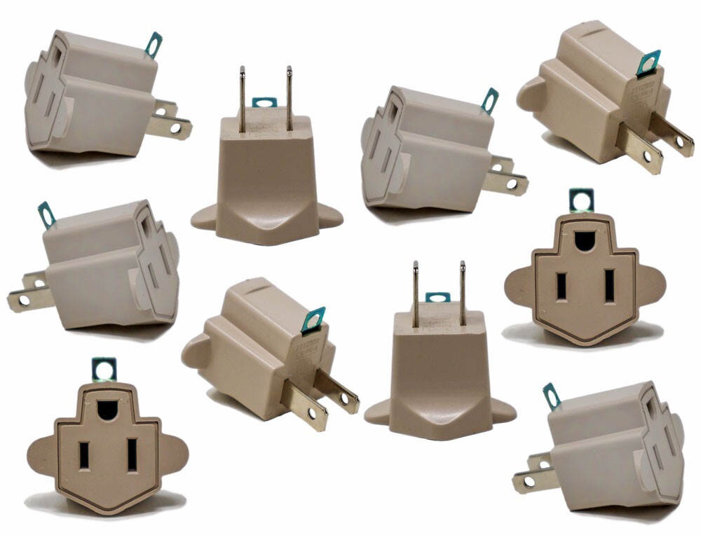 10 Pack 3 to 2 prong AC Polarized Grounding Power Plug Adapter ETL RATED BEIGE gallery