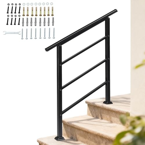 Stair Handrails for Outdoor Steps, Wrought Iron Hand 2 to 3 Steps 1 Black gallery
