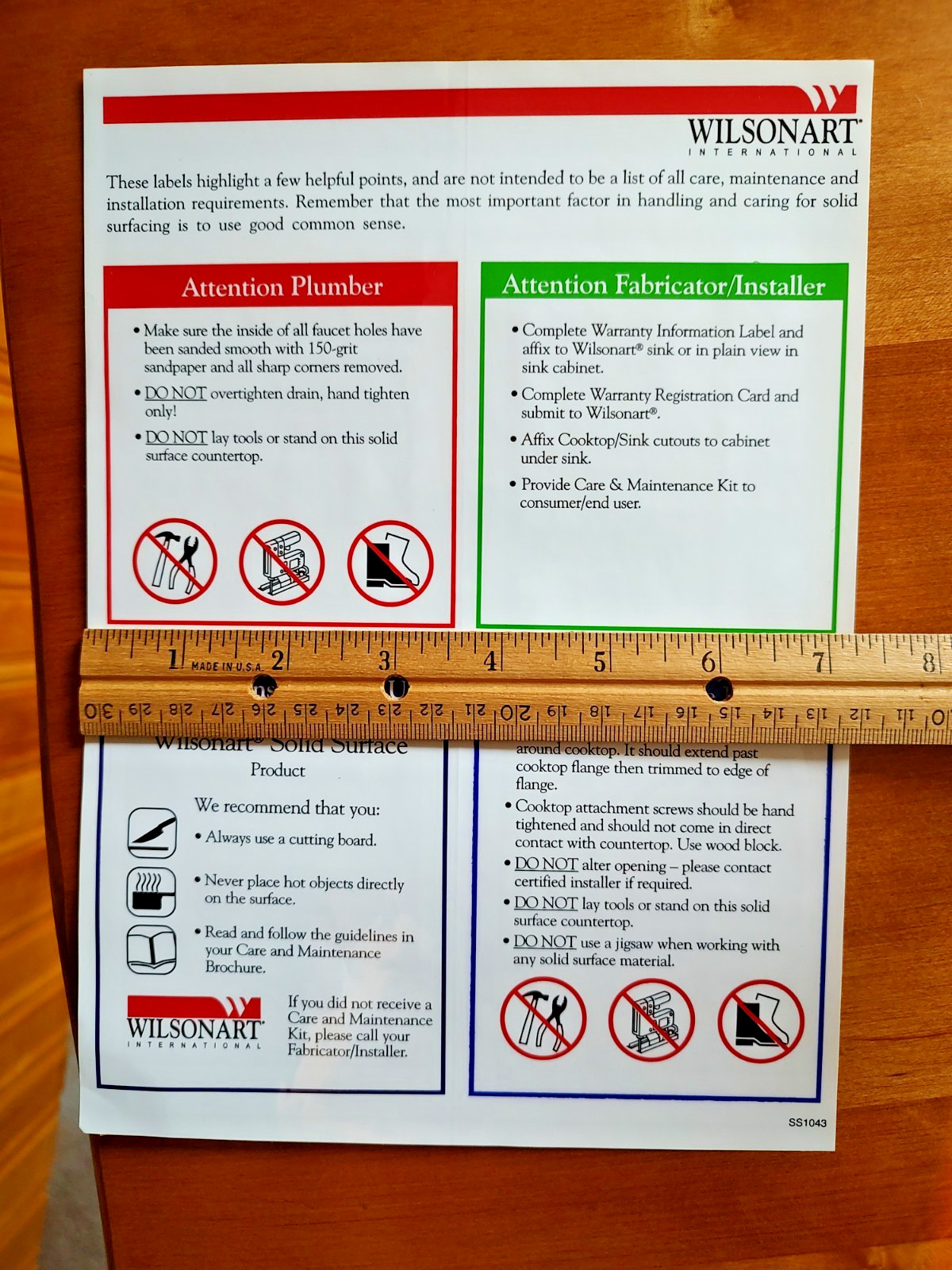 Wilsonart Solid Surface Installation Labels SS1043 Set Of 9 Sheets gallery